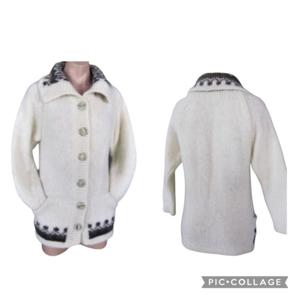 Gaeltarra Nordic Women Vintage Pure Wool Knit Cardigan with Buttons Sz Medium